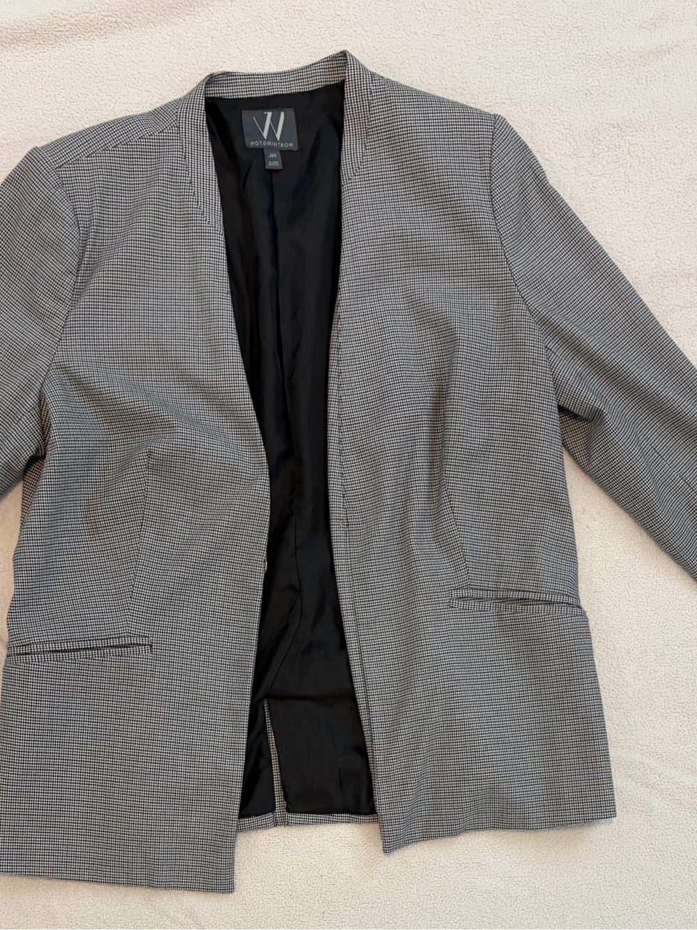 Worthington Grey Glen Plaid Open-Front Blazer